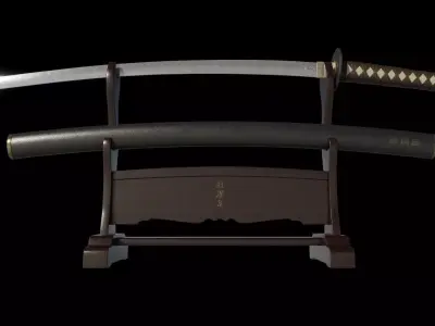 Katana Samurai Sword with Stand Low-poly 3D model