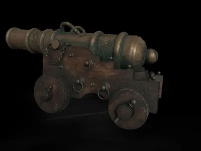 Old Naval Cannon Low-poly 3D model