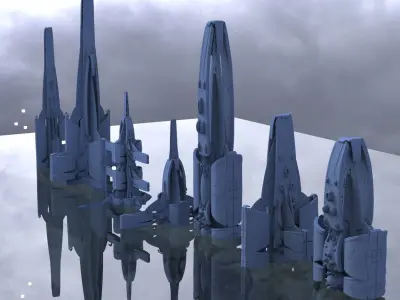7 Sci-fi Tower designs 3D 3D model