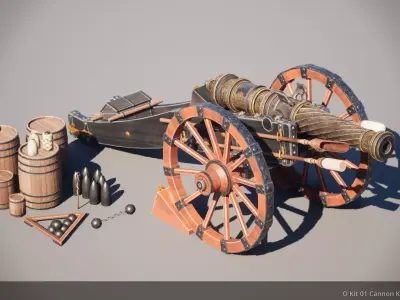 O Kit 01 Cannon Kit Field and Navy Gunpowder Cannon Kit 3D Model Pack