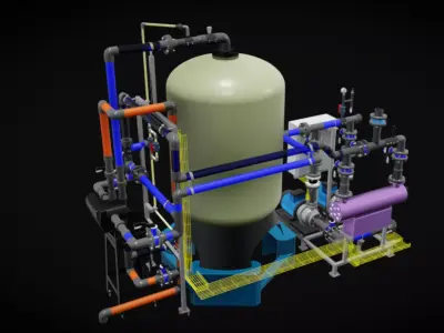 15 m3h Industrial Sand Filter System with Autovalve 3D model