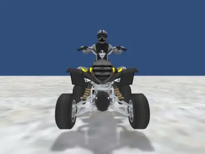 LowPolyQuadBikeWithTrailerandRider-3 person riding atv with t... Low-poly 3D model