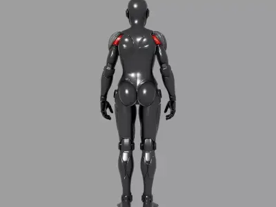 Glowing Red Metallic Female Android 3D model