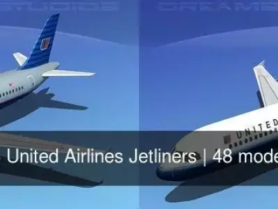 48 United Airlines Jetliners 3D Model Collection