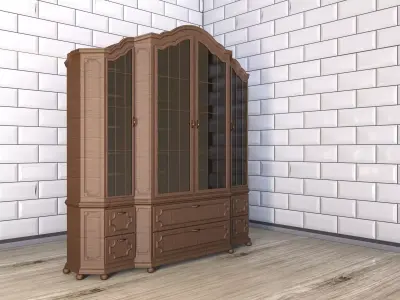 antique wooden bookcase carved wardrobe 3D model