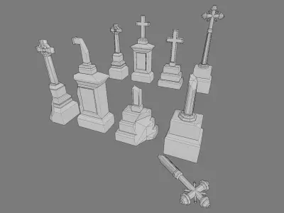 Cemetery gravestone set 2 Low-poly 3D model