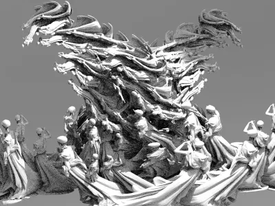 Scull Ghosts Sculptures Swarm both sides 3D model