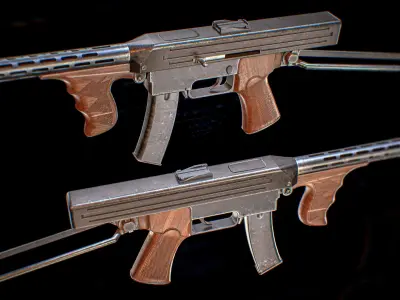  PPK 1942 Kalashnikov Submachine Gun Low-poly 3D model