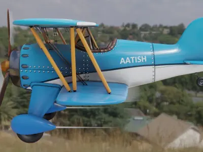 The Plane biplane flying in sky Low-poly 3D model