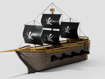 Low Poly Pirate Ship 3D Model Stylized Game Asset with Textures Low-poly 3D model