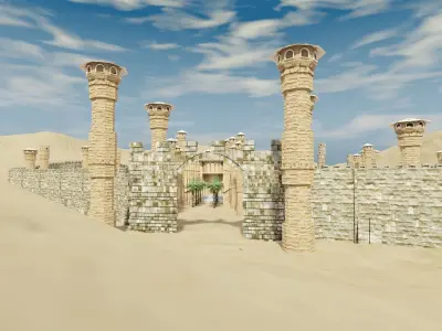 Medieval game level Low-poly 3D model