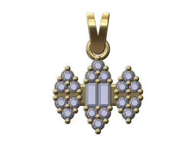 Antique baguette and diamond pendant with bail 3D print model