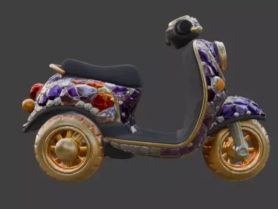 Stylized Chibi Jeweled Mosaic Tri-Scooter Low-poly 3D model