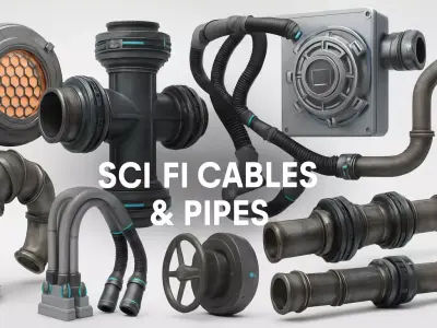 Sci-Fi Cables Pipes Pack Low-poly 3D model
