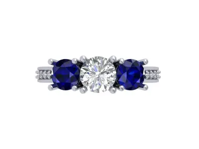 Solitair 3 Stone Ring 3D print model 3