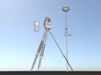 Tacheometer tripod with surveying device 3D model