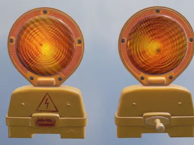 road  barrier city safety  con drum light streed Low-poly 3D model