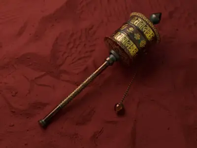 Buddhist hand held prayer wheel Low-poly 3D model