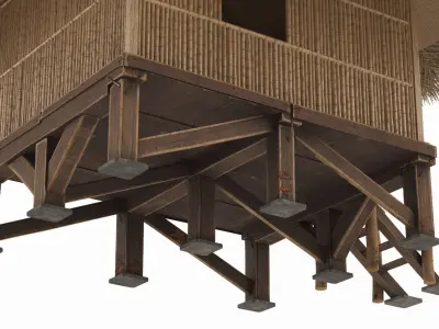 Elevated Bamboo Hut with Thatched Roof 3D model