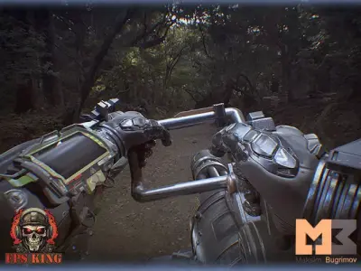 FPS Sci Fi Hands With Gatling Low-poly 3D model