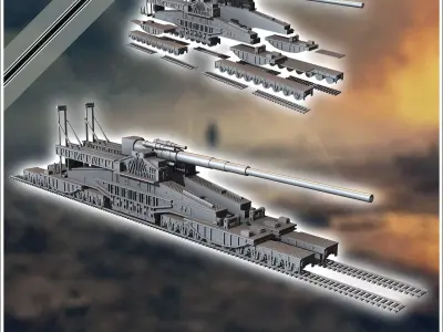 Schwerer Gustav Krupp heavy German railway gun siege artillery 3 3D print model