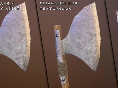 Medieval one-sided axes pack Low-poly 3D model