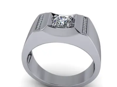 Classic Vintage Mens Solitaire Round Cut Diamond Ring Jewelry 3D print model