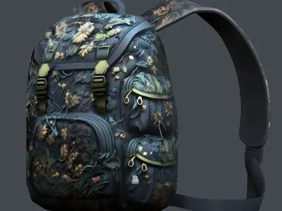 Backpack military combat Black baggage Low-poly Low-poly 3D model 5