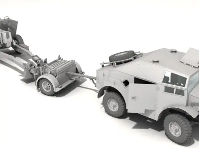 Morris QUAD with ordnance QF17 pounder gun 3D model