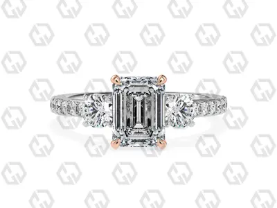 Ring 12Emerald cathedral pave set shank 3 stone ring 3D print model