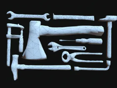 tools hammer wrench clamp Low-poly 3D model
