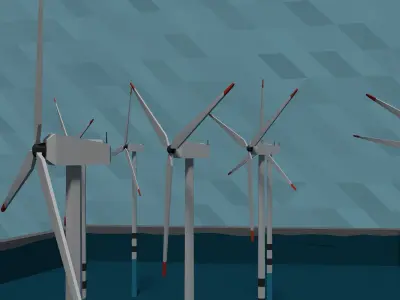 LowPoly Offshore Wind Powerplant Low-poly 3D model