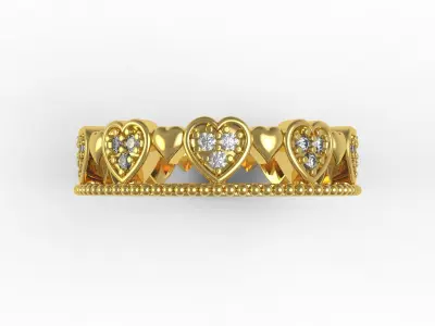 Antique Heart Shape Round Diamond Bezel Set Wedding Ring 3D print model