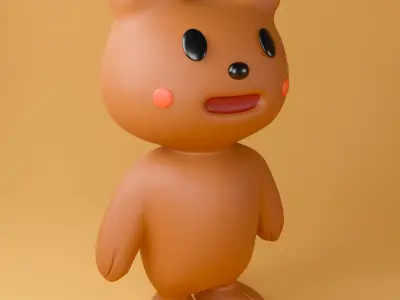 Brown cute bear 3D model flat design  Low-poly 3D model