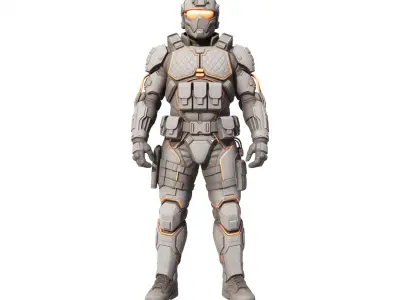Orange Accent Tactical Combat Armor 3D model