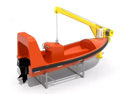 Fast Rescue Boat FRB FRC and Davit 3D model