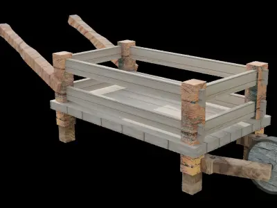 Wooden Wheelbarrow Low-poly 3D model get