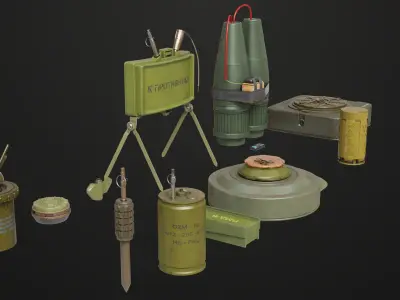Mine Bomb Collection Single Mat All PBR Unity UE Textures 3D model