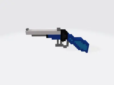 Blue Voxel Gun Low-poly 3D model