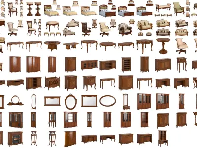 Carpenter 230-1 collection 94 items of classic furniture dark wood 3D model