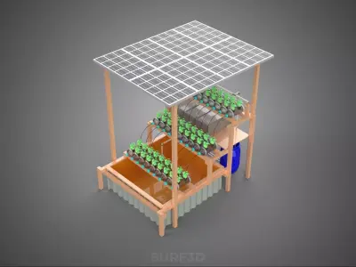 SOLAR PANEL POWERED IOT HYDROPONIC PLANT BOTTLE CONTAINER POND 3D model