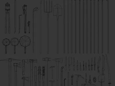 Low-Poly Melee Weapons Pack zombie apocalypse Low-poly 3D model