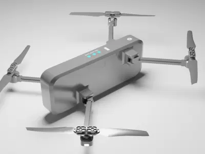 Drone silver with four propellers Low-poly 3D model