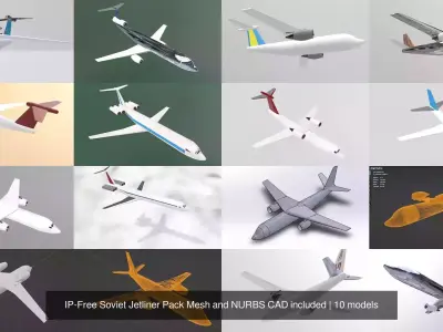 IP-Free Soviet Jetliner Pack Mesh and NURBS CAD included