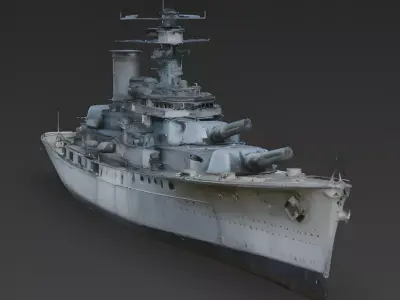 WWII Battleship 3D Model 3D Model Low-poly 3D model