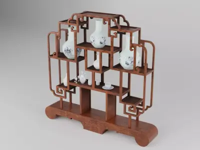 bookshelf asian style display shelf 3D model