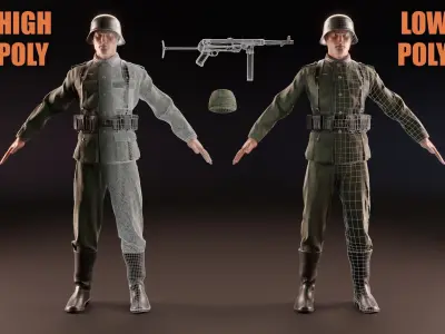 WW2 GERMAN SOLDIER RIGGED-ANIMATED Low-poly 3D model