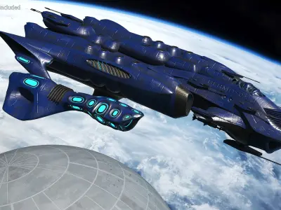 Futuristic Combat Spaceship Blue 3D model