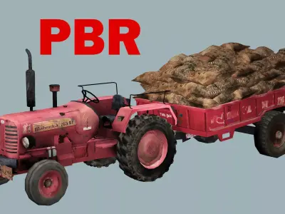 Tafe Tractor X2 With Trailer 3D Model Low-poly 3D model