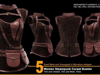 Women Steampunk Corset Bustier - ZPRJ-FBX-OBJ Files 3D model